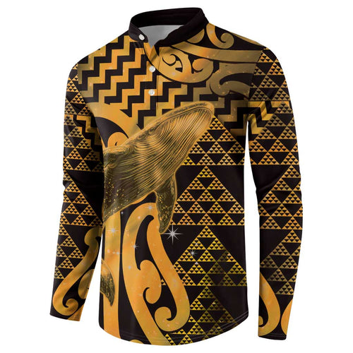 Humpback Whale Matariki New Zealand Button Sweatshirt NZ Maori Paikea Poutama Luxury Gold