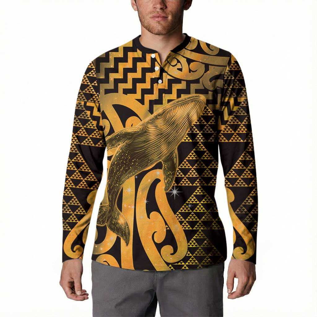Humpback Whale Matariki New Zealand Button Sweatshirt NZ Maori Paikea Poutama Luxury Gold