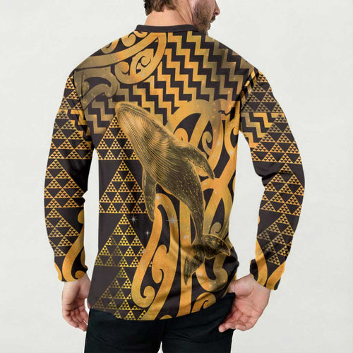 Humpback Whale Matariki New Zealand Button Sweatshirt NZ Maori Paikea Poutama Luxury Gold