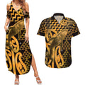 Humpback Whale Matariki New Zealand Couples Matching Summer Maxi Dress and Hawaiian Shirt NZ Maori Paikea Poutama Luxury Gold