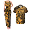 Humpback Whale Matariki New Zealand Couples Matching Tank Maxi Dress and Hawaiian Shirt NZ Maori Paikea Poutama Luxury Gold