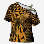 Humpback Whale Matariki New Zealand Cross Shoulder Shirt NZ Maori Paikea Poutama Luxury Gold