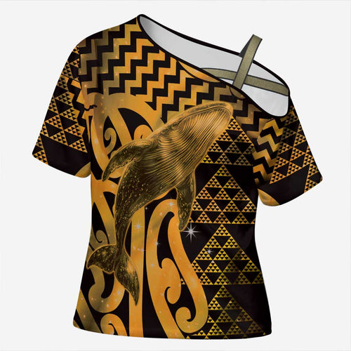 Humpback Whale Matariki New Zealand Cross Shoulder Shirt NZ Maori Paikea Poutama Luxury Gold