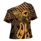 Humpback Whale Matariki New Zealand Cross Shoulder Shirt NZ Maori Paikea Poutama Luxury Gold