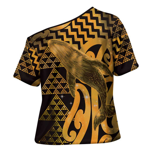 Humpback Whale Matariki New Zealand Cross Shoulder Shirt NZ Maori Paikea Poutama Luxury Gold