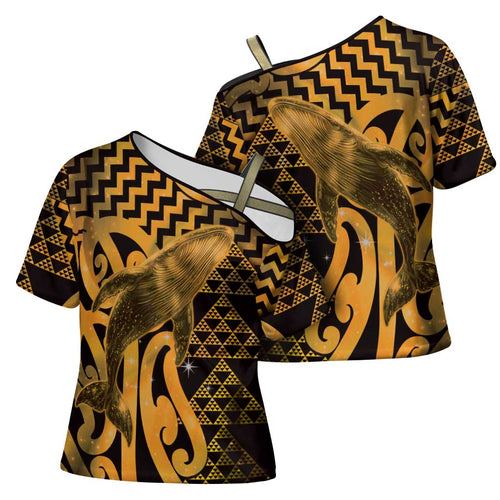 Humpback Whale Matariki New Zealand Cross Shoulder Shirt NZ Maori Paikea Poutama Luxury Gold