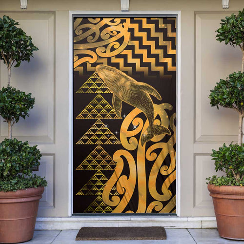 Humpback Whale Matariki New Zealand Door Cover NZ Maori Paikea Poutama Luxury Gold