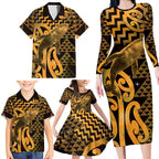 Humpback Whale Matariki New Zealand Family Matching Long Sleeve Bodycon Dress and Hawaiian Shirt NZ Maori Paikea Poutama Luxury Gold