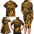 Humpback Whale Matariki New Zealand Family Matching Long Sleeve Bodycon Dress and Hawaiian Shirt NZ Maori Paikea Poutama Luxury Gold