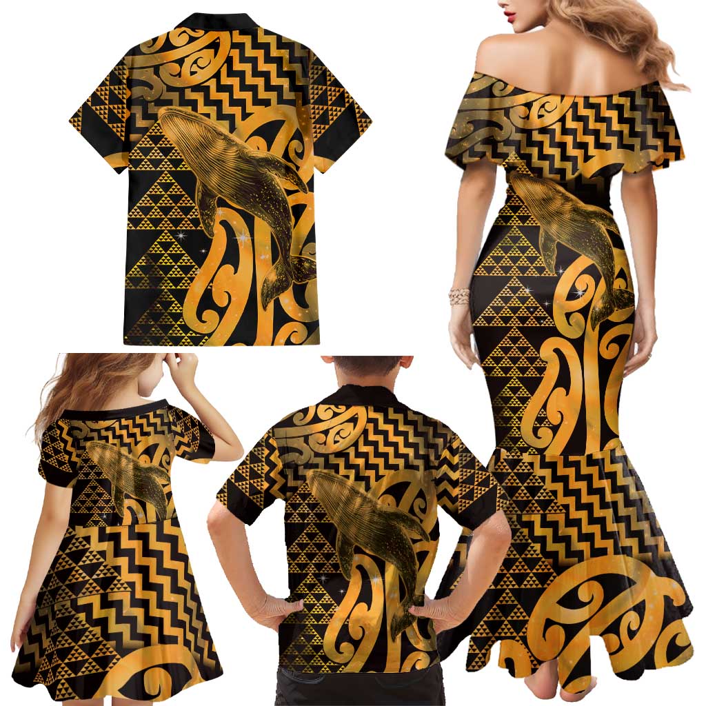Humpback Whale Matariki New Zealand Family Matching Mermaid Dress and Hawaiian Shirt NZ Maori Paikea Poutama Luxury Gold