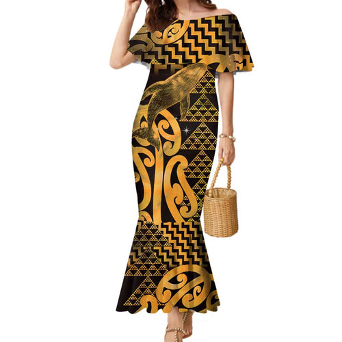 Humpback Whale Matariki New Zealand Family Matching Mermaid Dress and Hawaiian Shirt NZ Maori Paikea Poutama Luxury Gold