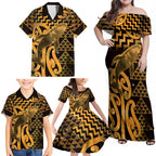 Humpback Whale Matariki New Zealand Family Matching Off Shoulder Maxi Dress and Hawaiian Shirt NZ Maori Paikea Poutama Luxury Gold