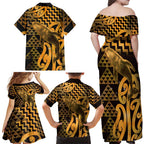 Humpback Whale Matariki New Zealand Family Matching Off Shoulder Maxi Dress and Hawaiian Shirt NZ Maori Paikea Poutama Luxury Gold