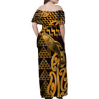 Humpback Whale Matariki New Zealand Family Matching Off Shoulder Maxi Dress and Hawaiian Shirt NZ Maori Paikea Poutama Luxury Gold