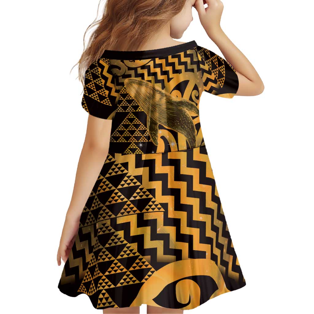Humpback Whale Matariki New Zealand Family Matching Off Shoulder Short Dress and Hawaiian Shirt NZ Maori Paikea Poutama Luxury Gold
