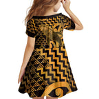 Humpback Whale Matariki New Zealand Family Matching Off Shoulder Short Dress and Hawaiian Shirt NZ Maori Paikea Poutama Luxury Gold