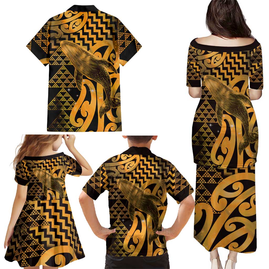 Humpback Whale Matariki New Zealand Family Matching Puletasi and Hawaiian Shirt NZ Maori Paikea Poutama Luxury Gold