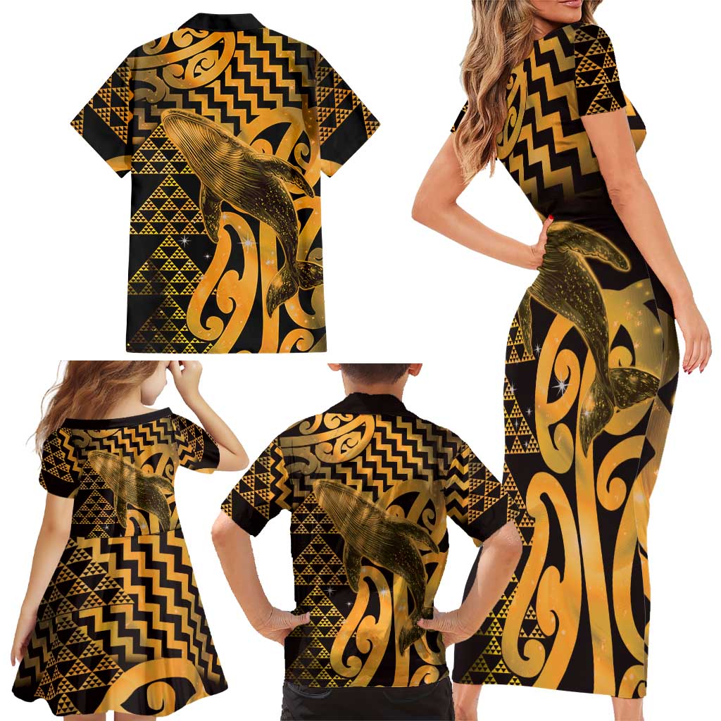 Humpback Whale Matariki New Zealand Family Matching Short Sleeve Bodycon Dress and Hawaiian Shirt NZ Maori Paikea Poutama Luxury Gold