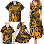 Humpback Whale Matariki New Zealand Family Matching Summer Maxi Dress and Hawaiian Shirt NZ Maori Paikea Poutama Luxury Gold