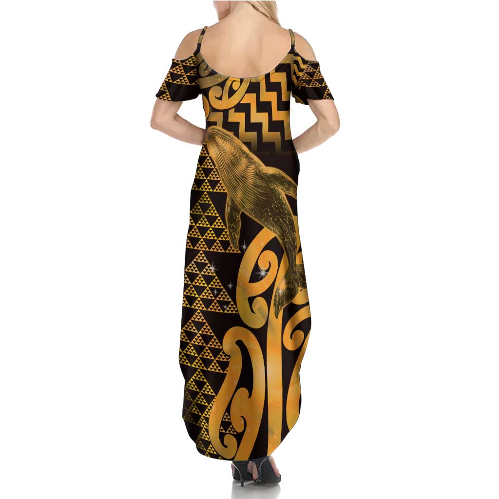 Humpback Whale Matariki New Zealand Family Matching Summer Maxi Dress and Hawaiian Shirt NZ Maori Paikea Poutama Luxury Gold