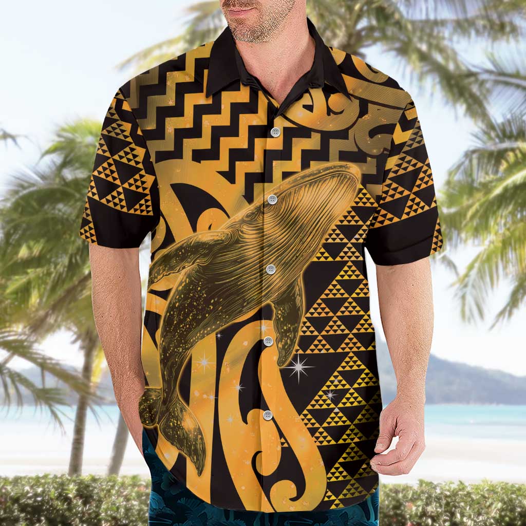 Humpback Whale Matariki New Zealand Hawaiian Shirt NZ Maori Paikea Poutama Luxury Gold