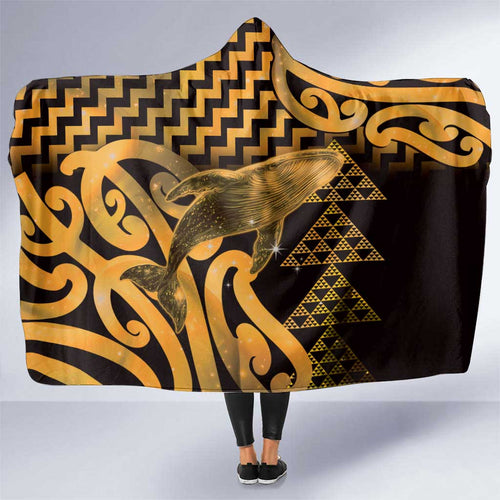 Humpback Whale Matariki New Zealand Hooded Blanket NZ Maori Paikea Poutama Luxury Gold