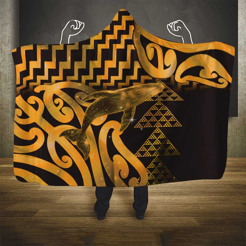 Humpback Whale Matariki New Zealand Hooded Blanket NZ Maori Paikea Poutama Luxury Gold