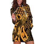 Humpback Whale Matariki New Zealand Hoodie Dress NZ Maori Paikea Poutama Luxury Gold