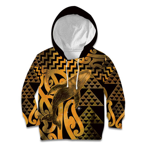 Humpback Whale Matariki New Zealand Kid Hoodie NZ Maori Paikea Poutama Luxury Gold