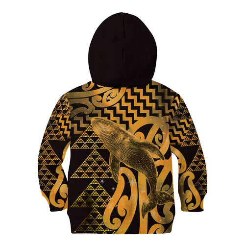 Humpback Whale Matariki New Zealand Kid Hoodie NZ Maori Paikea Poutama Luxury Gold
