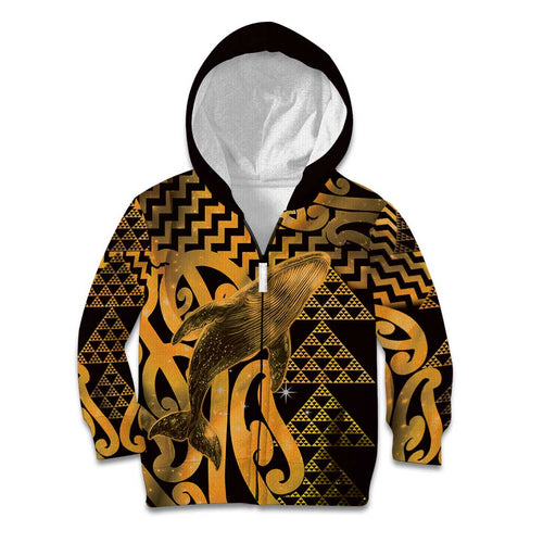 Humpback Whale Matariki New Zealand Kid Hoodie NZ Maori Paikea Poutama Luxury Gold