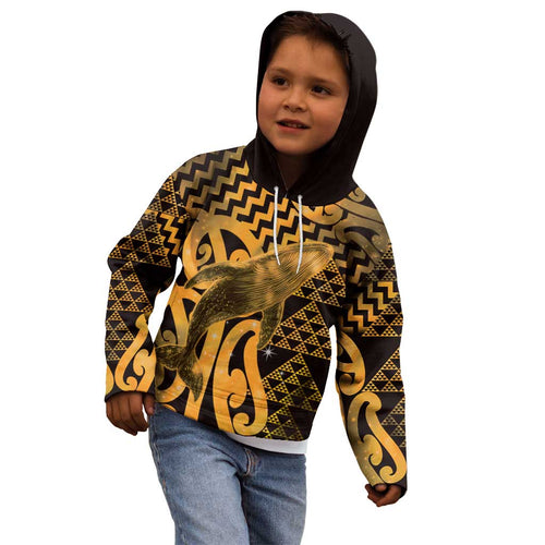 Humpback Whale Matariki New Zealand Kid Hoodie NZ Maori Paikea Poutama Luxury Gold