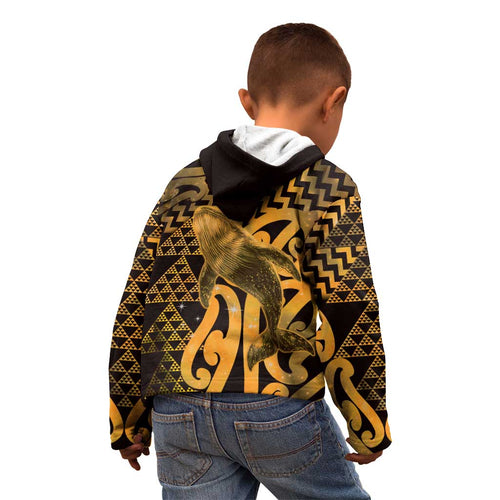 Humpback Whale Matariki New Zealand Kid Hoodie NZ Maori Paikea Poutama Luxury Gold