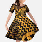 Humpback Whale Matariki New Zealand Kid Short Sleeve Dress NZ Maori Paikea Poutama Luxury Gold