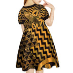 Humpback Whale Matariki New Zealand Kid Short Sleeve Dress NZ Maori Paikea Poutama Luxury Gold