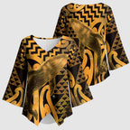 Humpback Whale Matariki New Zealand Kimono Sleeve Blouse NZ Maori Paikea Poutama Luxury Gold