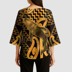 Humpback Whale Matariki New Zealand Kimono Sleeve Blouse NZ Maori Paikea Poutama Luxury Gold