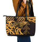Humpback Whale Matariki New Zealand Leather Tote Bag NZ Maori Paikea Poutama Luxury Gold