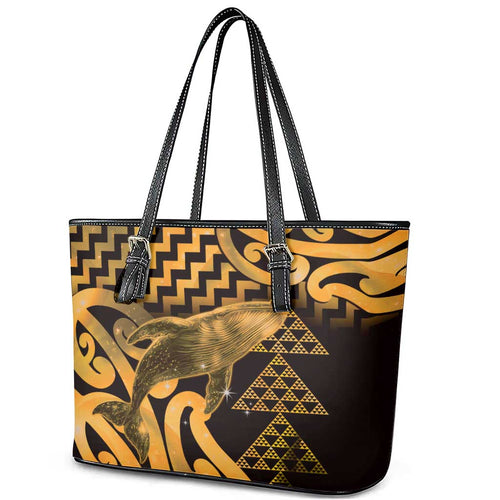Humpback Whale Matariki New Zealand Leather Tote Bag NZ Maori Paikea Poutama Luxury Gold