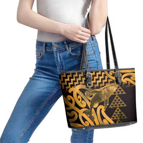 Humpback Whale Matariki New Zealand Leather Tote Bag NZ Maori Paikea Poutama Luxury Gold