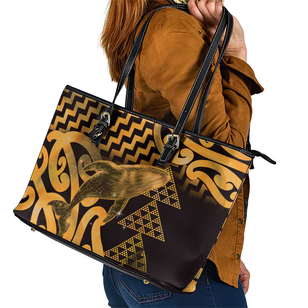 Humpback Whale Matariki New Zealand Leather Tote Bag NZ Maori Paikea Poutama Luxury Gold
