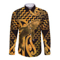 Humpback Whale Matariki New Zealand Long Sleeve Button Shirt NZ Maori Paikea Poutama Luxury Gold