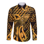 Humpback Whale Matariki New Zealand Long Sleeve Button Shirt NZ Maori Paikea Poutama Luxury Gold