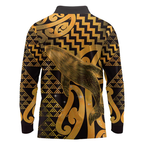 Humpback Whale Matariki New Zealand Long Sleeve Polo Shirt NZ Maori Paikea Poutama Luxury Gold