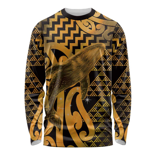 Humpback Whale Matariki New Zealand Long Sleeve Shirt NZ Maori Paikea Poutama Luxury Gold