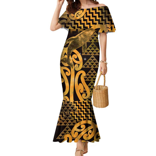 Humpback Whale Matariki New Zealand Mermaid Dress NZ Maori Paikea Poutama Luxury Gold