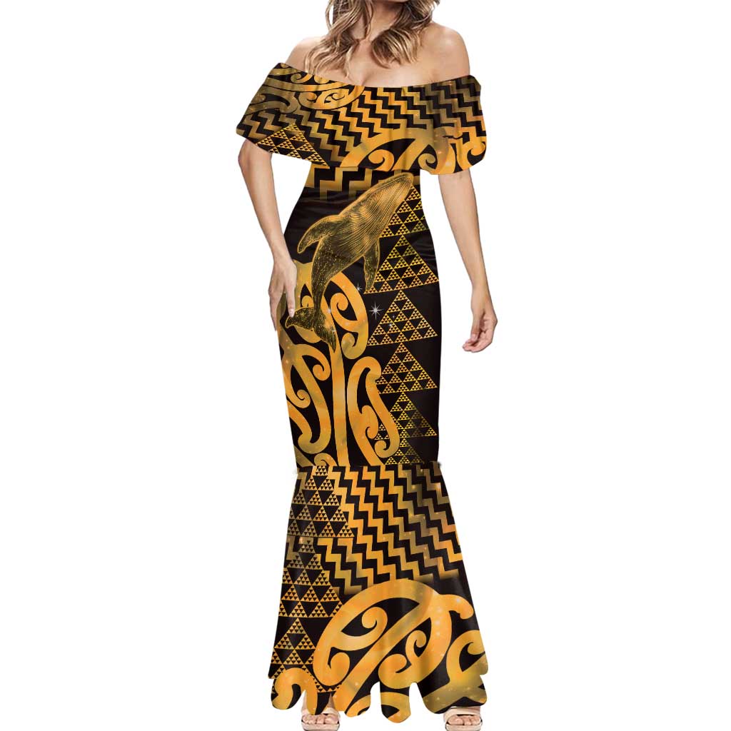 Humpback Whale Matariki New Zealand Mermaid Dress NZ Maori Paikea Poutama Luxury Gold
