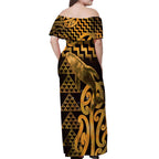 Humpback Whale Matariki New Zealand Off Shoulder Maxi Dress NZ Maori Paikea Poutama Luxury Gold