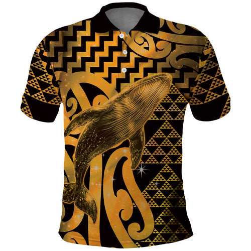 Humpback Whale Matariki New Zealand Polo Shirt NZ Maori Paikea Poutama Luxury Gold