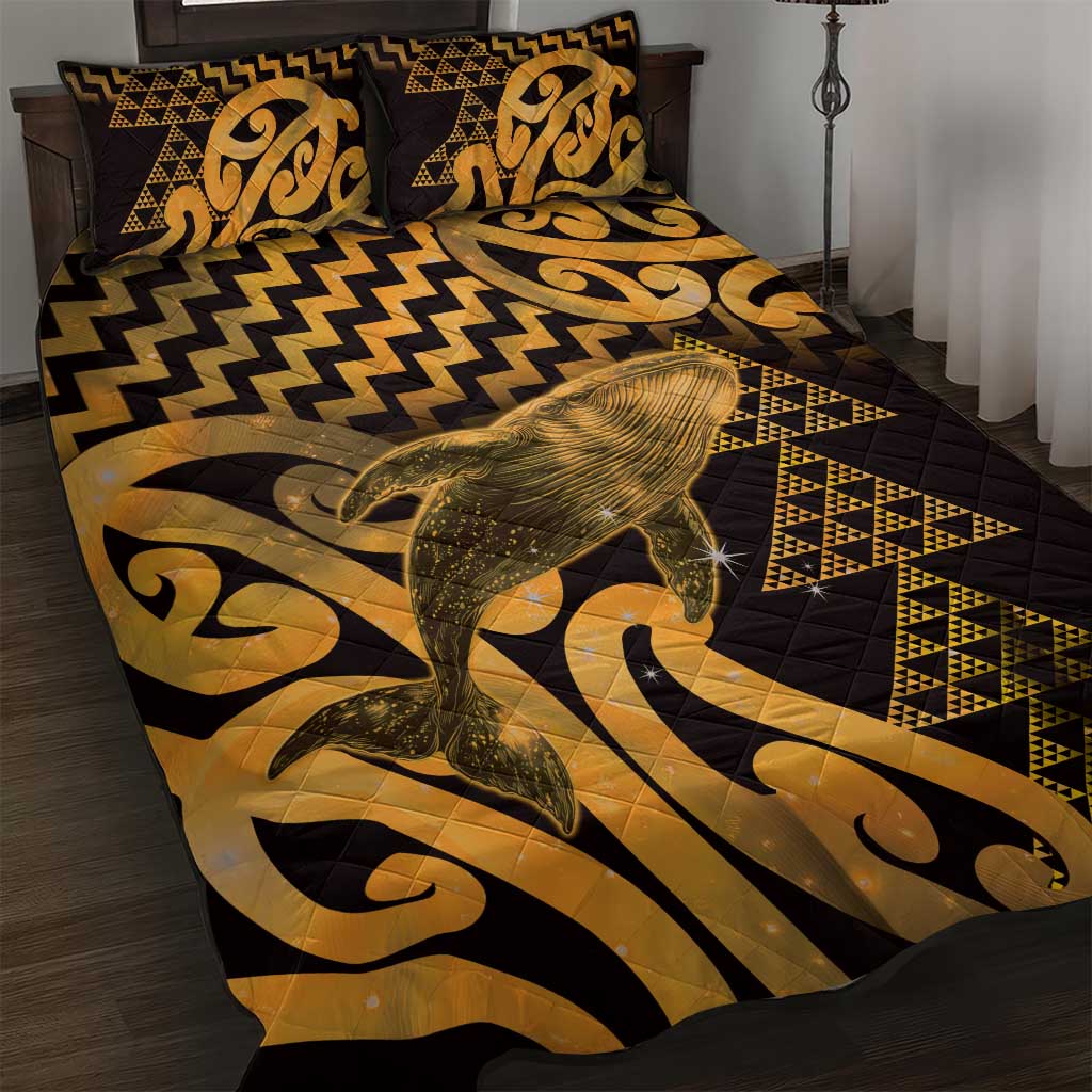 Humpback Whale Matariki New Zealand Quilt Bed Set NZ Maori Paikea Poutama Luxury Gold